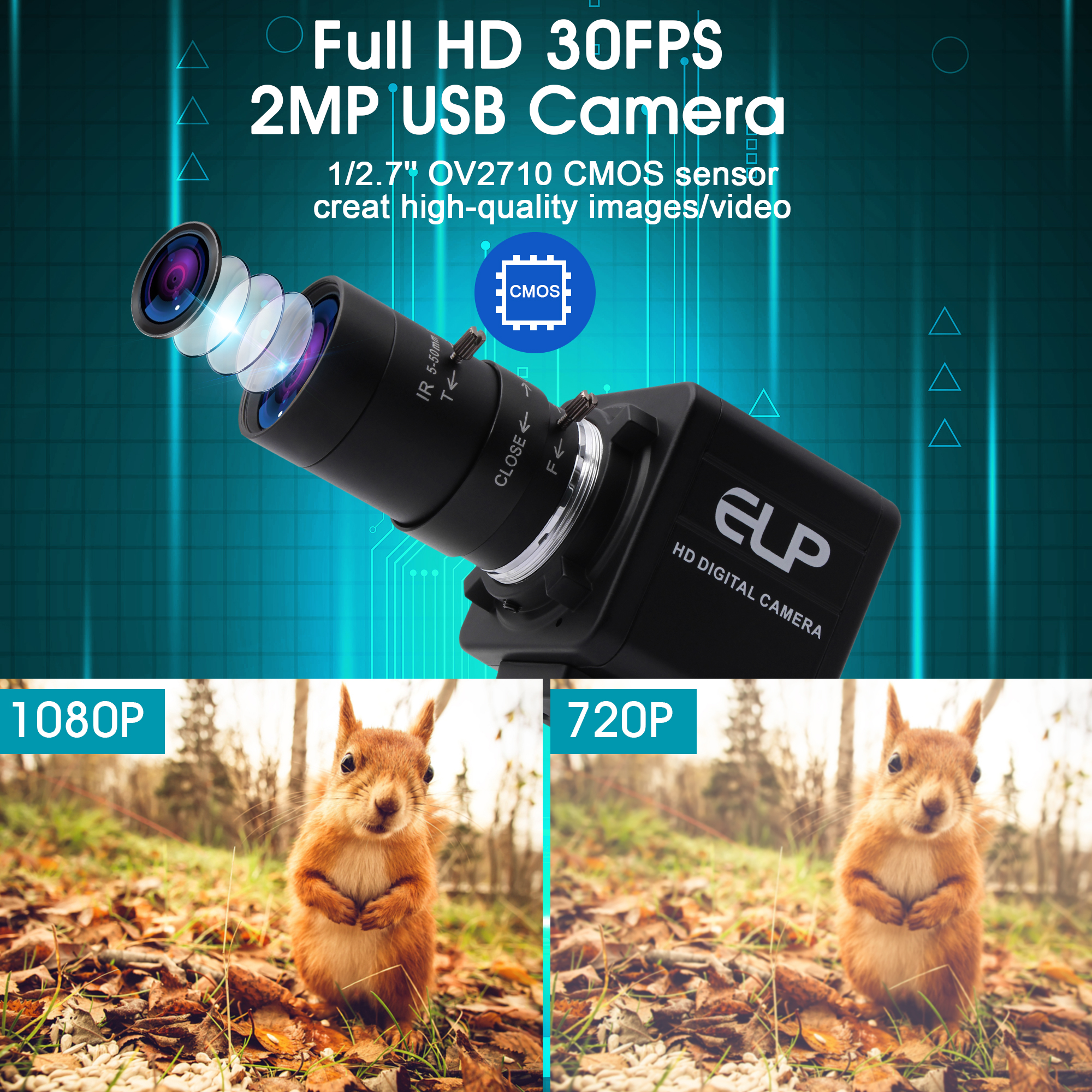 ELP 2MP 10X Zoom USB Webcam - 1080P High Speed 100fps