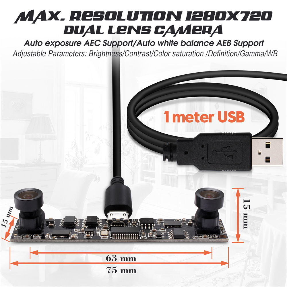 ELP MJPEG 1280×720 Dual Lens OV9712 Industrial USB Camera