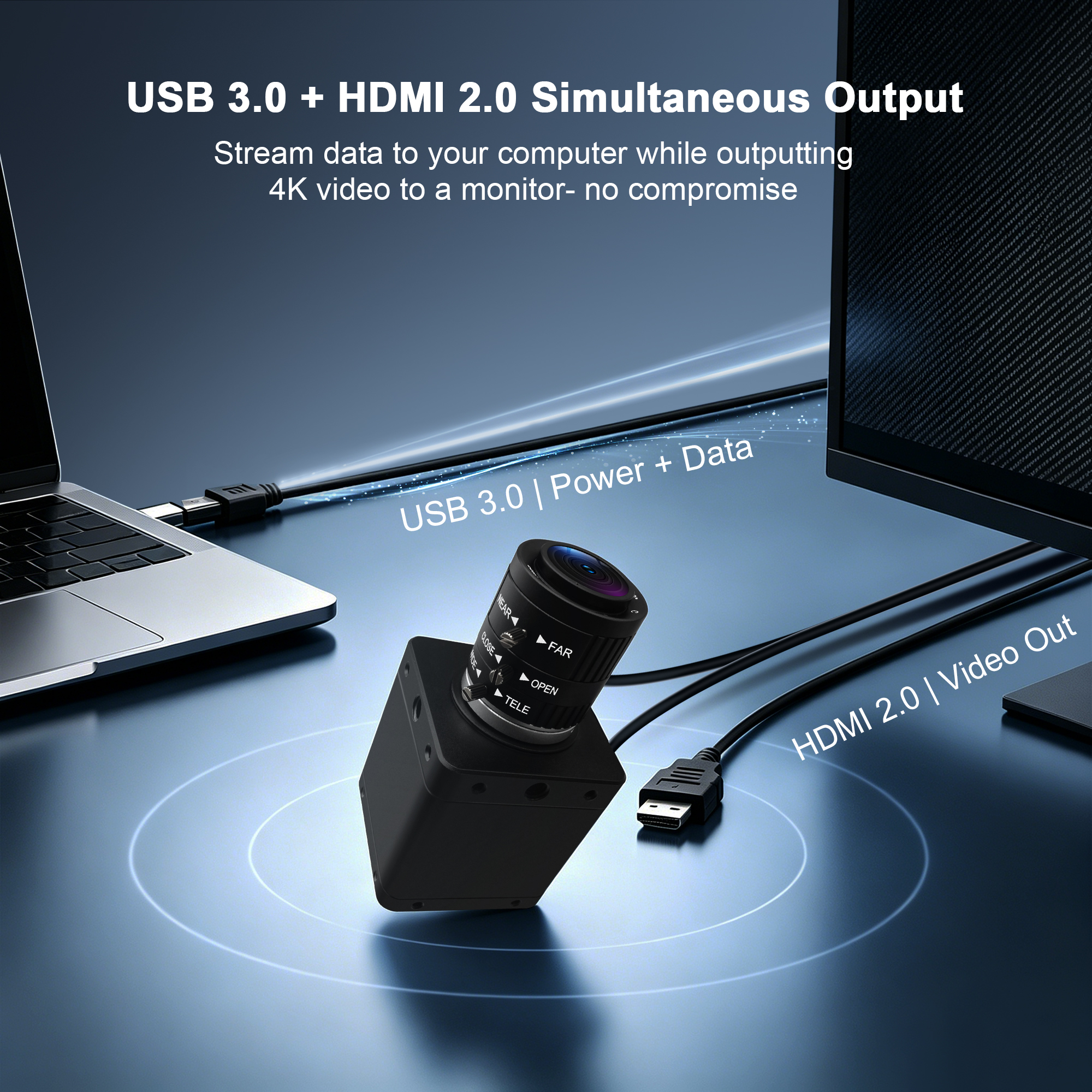 ELP IMX678 4K 60fps H.264 Industrial Camera with HDMI and USB 3.0 Low Light &amp; HDR and 3.6-10mm Manual Zoom Lens (3X Optical Zoom)