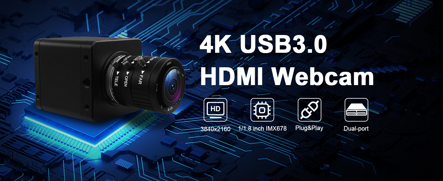 ELP IMX678 4K 60fps H.264 Industrial Camera with HDMI and USB 3.0 Low Light &amp; HDR and 3.6-10mm Manual Zoom Lens (3X Optical Zoom)