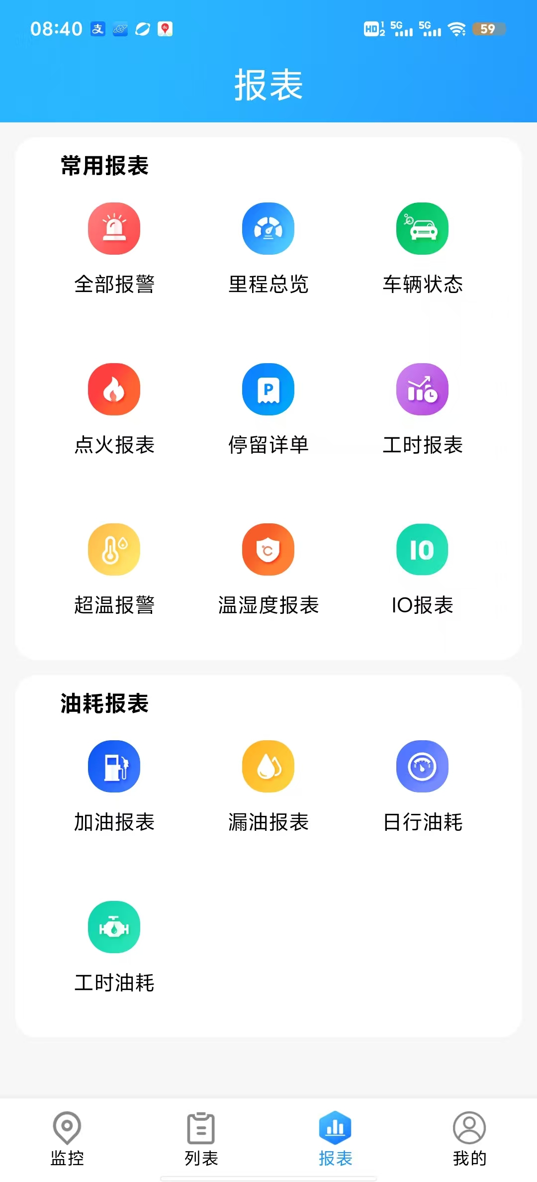 車輛監(jiān)控云平臺(tái)手機(jī)app報(bào)表界面