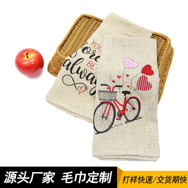 卡其色自行車字母全棉繡花茶巾簡(jiǎn)約風(fēng)餐布裝飾道具