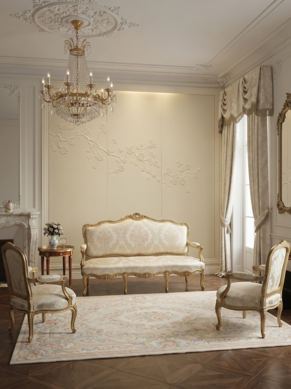 3D Carved Floral Leather Hard Wall Panel, Curved‑Compatible Cut‑Out Flower Wall Panel for Luxury Accent Wall