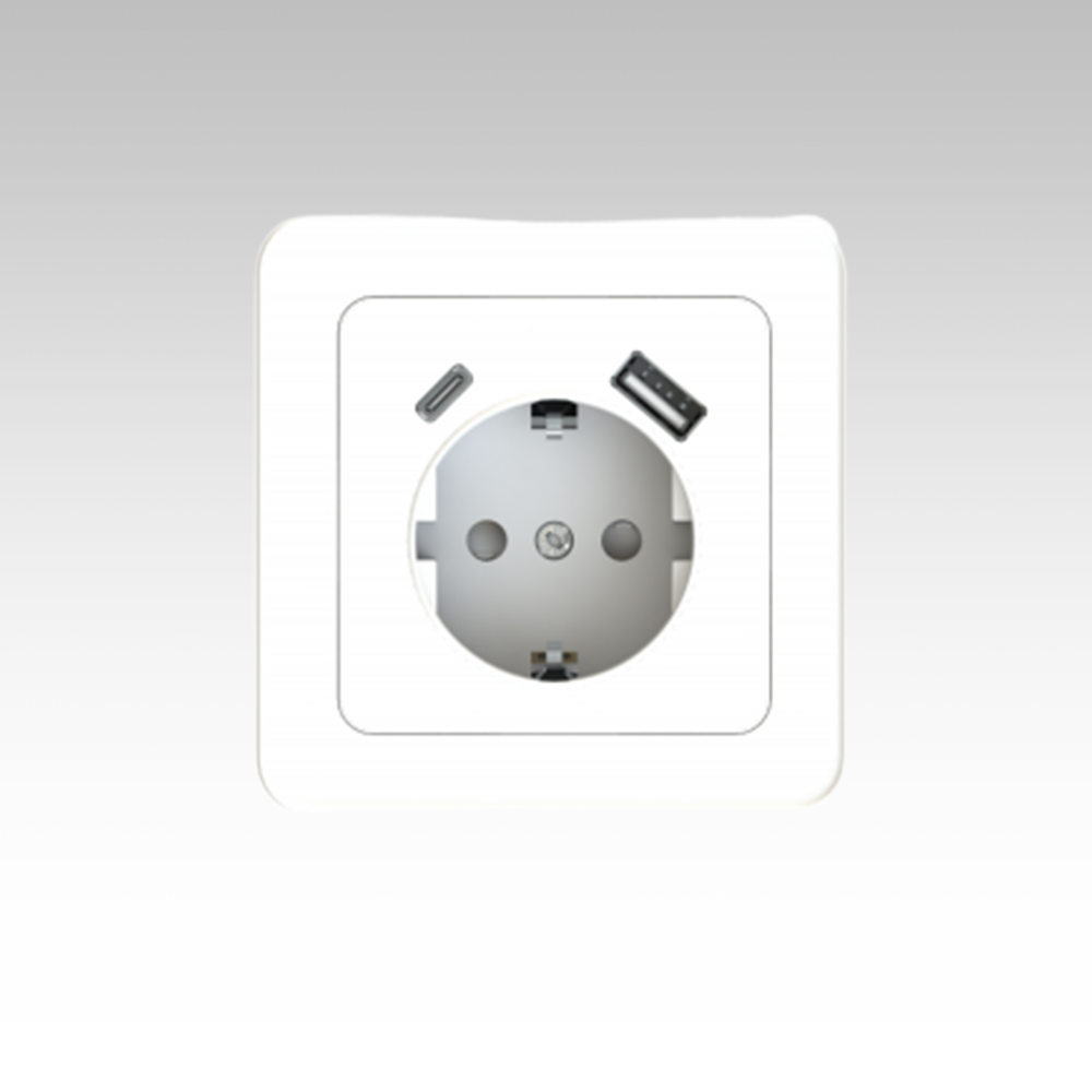 84-單孔歐式插座|A+C 18W墻面快充插座|CE ROSH認證|環保材料