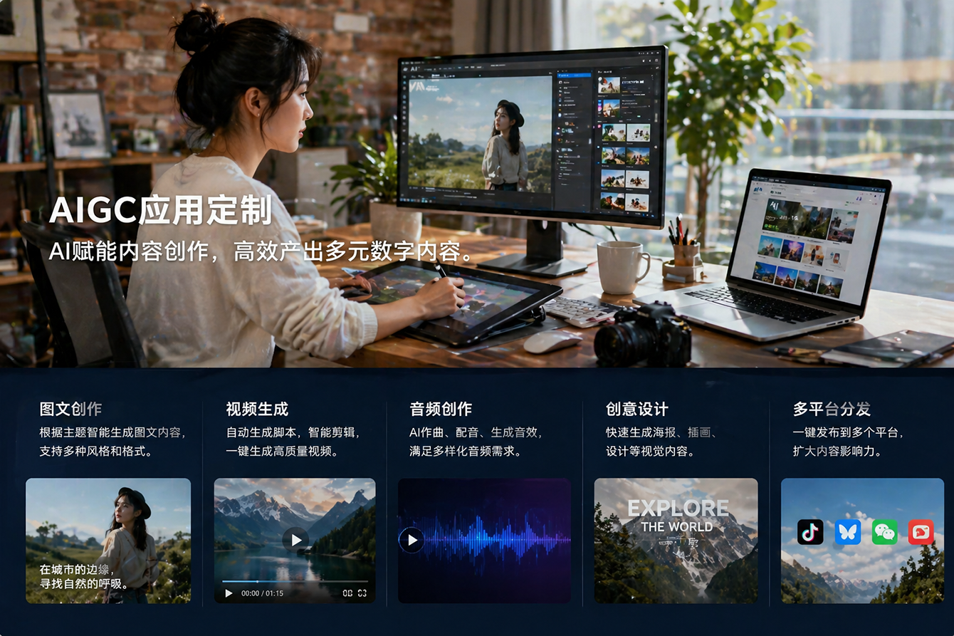 AIGC 应用定制:AI 赋能内容创作,高效产出多元数字内容._深圳晟火视觉科技有限公司