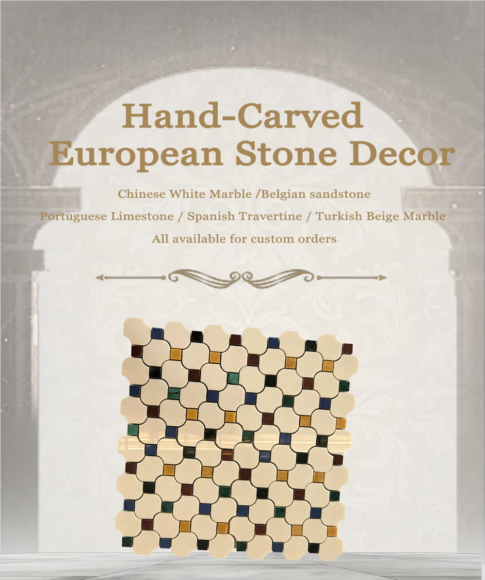 White Arabesque Lantern Marble Mosaic Wall Tile With Multicolor Accents