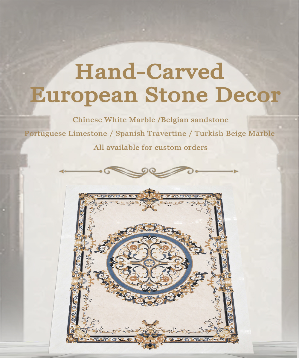 Square European Classical Marble Waterjet Floor Medallion