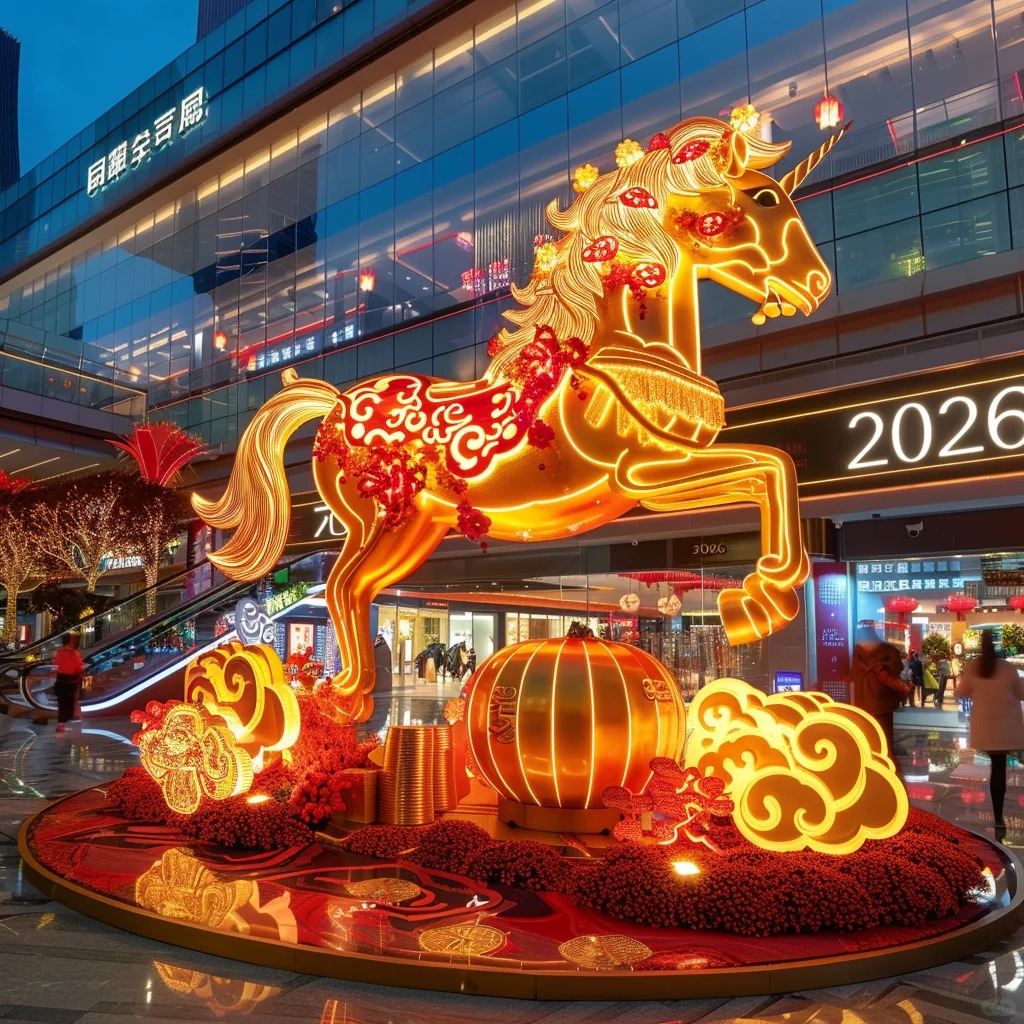 鎏金駿馬來襲！南京商圈商場馬年美陳花燈亮燈