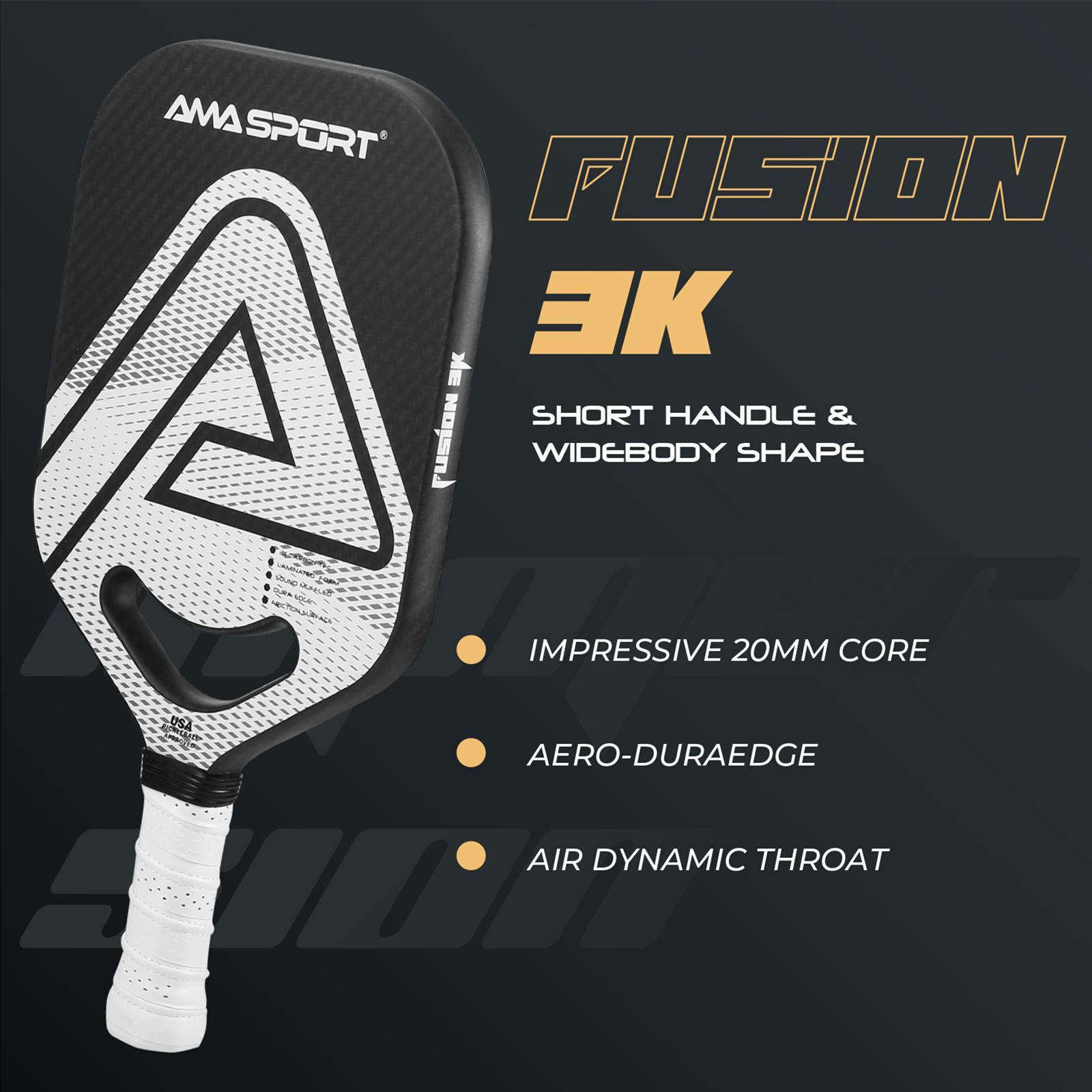 AMA SPORT FUSION 3K ピックルボールパドル AMA SPORT Fusion 3K Pickleball Paddle | The Perfect
