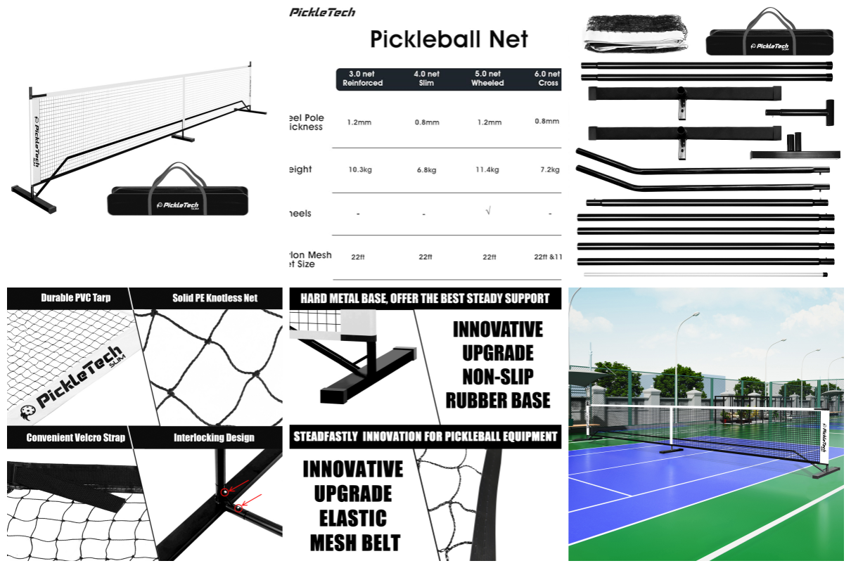 Filet De Pickleball Portable 3.0 Pro – 6,7 M – Cadre Acier Renforcé, Filet PVC PEHD, Base Antidérapante – Sac De Transport Inclus