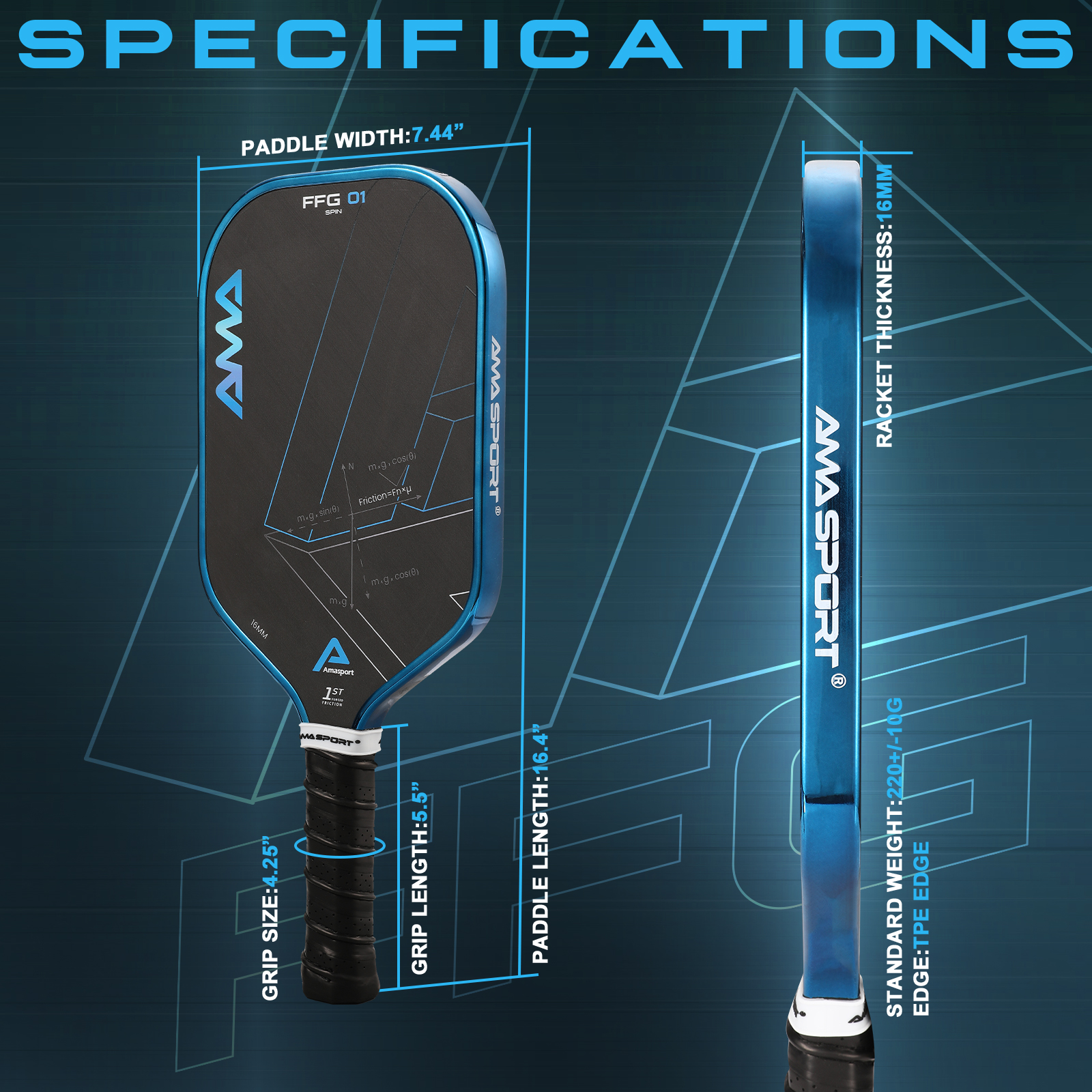 AMA SPORT FFG-Blue Pickleball Paddle