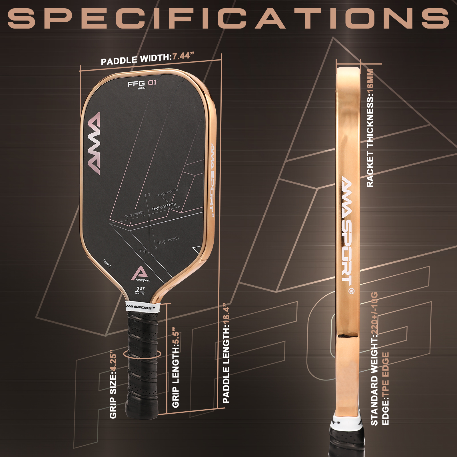 Pickleball Paddle New Arrivals | AMA SPORT FFG-Rose Gold