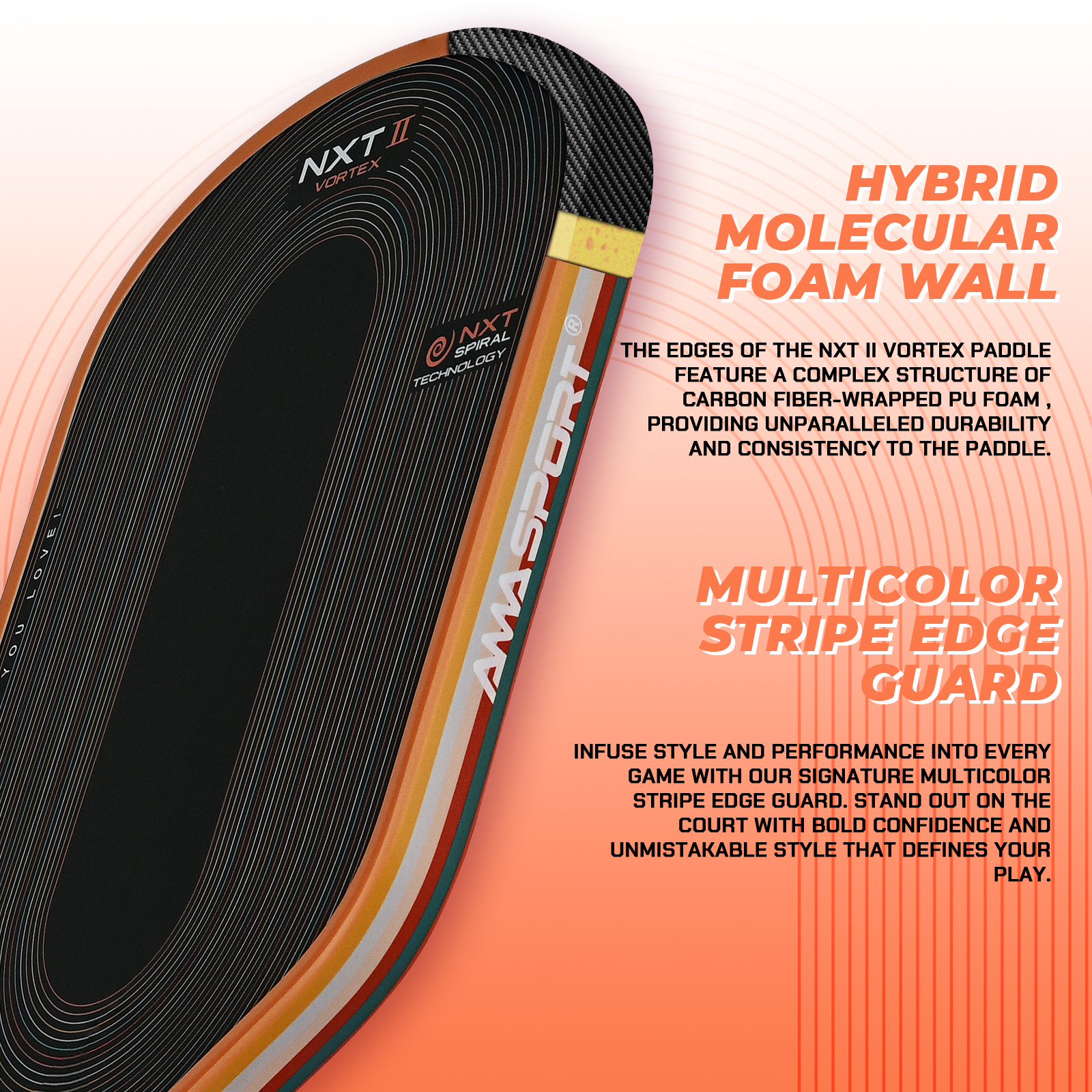 NXT II VORTEX Pickleball Paddle-Orange-Ama Sport