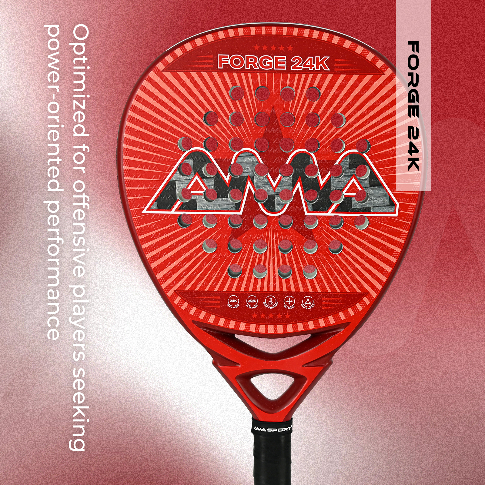 Redpadel Racket FORGE Padel Racket Red | Padel Racket Wholesaler & Manufacturer | Ama Sport