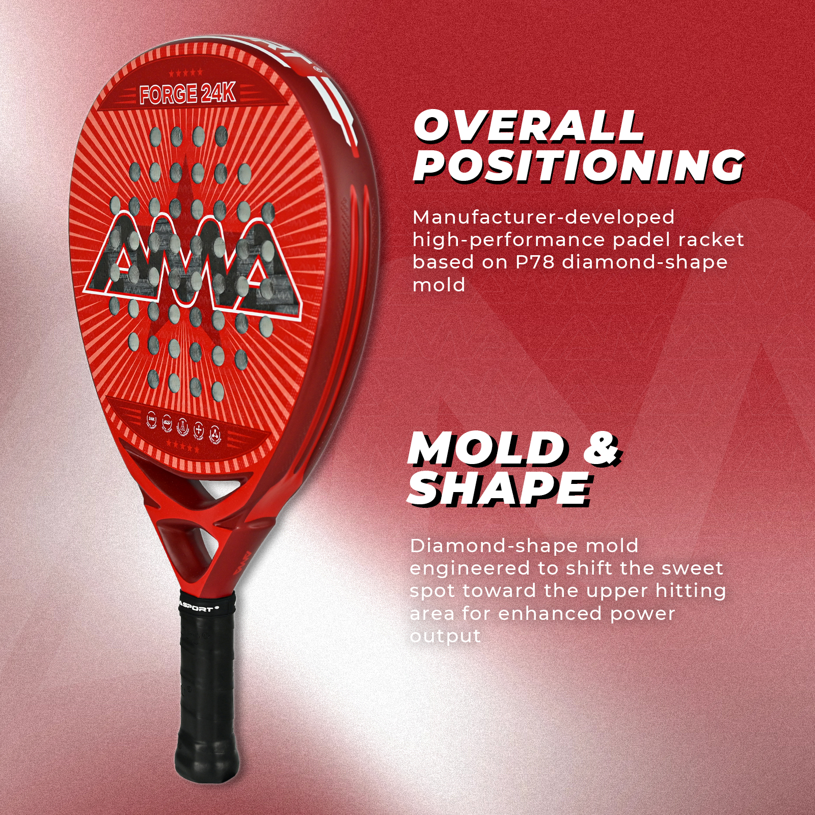 Redpadel Racket FORGE Padel Racket Red | Padel Racket Wholesaler & Manufacturer | Ama Sport