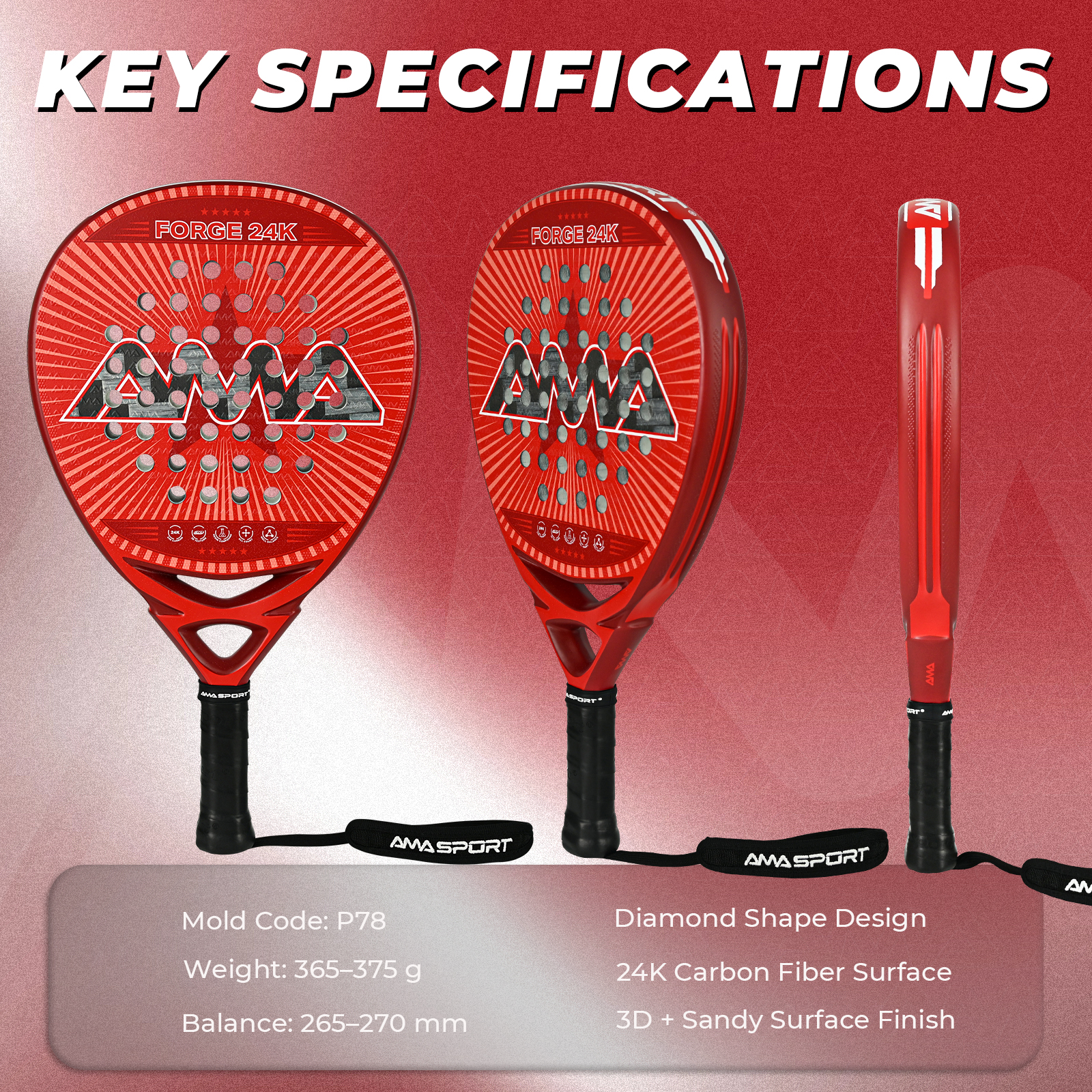 Redpadel Racket FORGE Padel Racket Red | Padel Racket Wholesaler & Manufacturer | Ama Sport