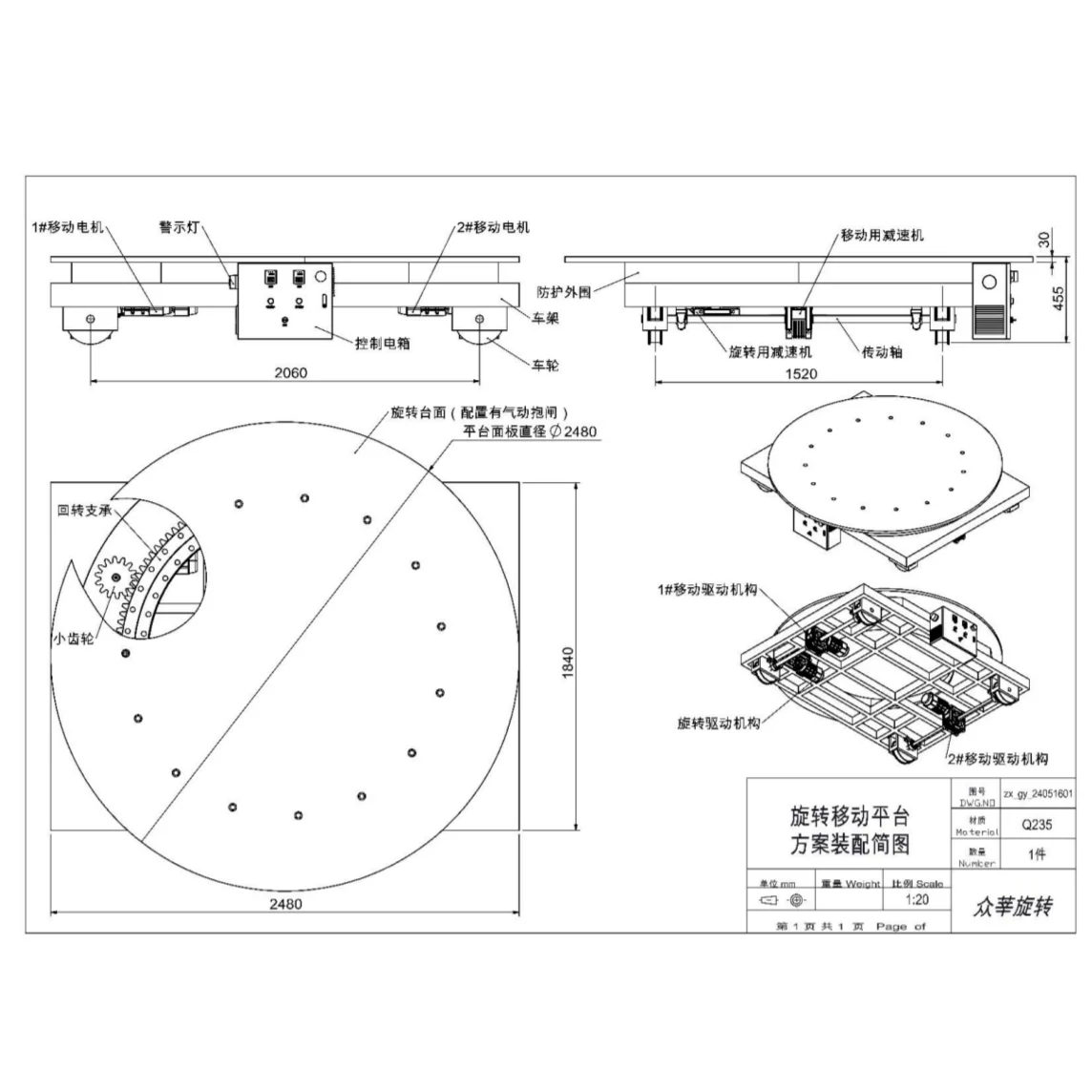 360 Rotation Platform Rotating Mobile Platform for 360° Workpiece Inspection
