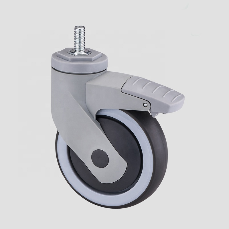 5 Inch Threaded Stem Medical TPR Caster Wheel Swivel Locking Caster