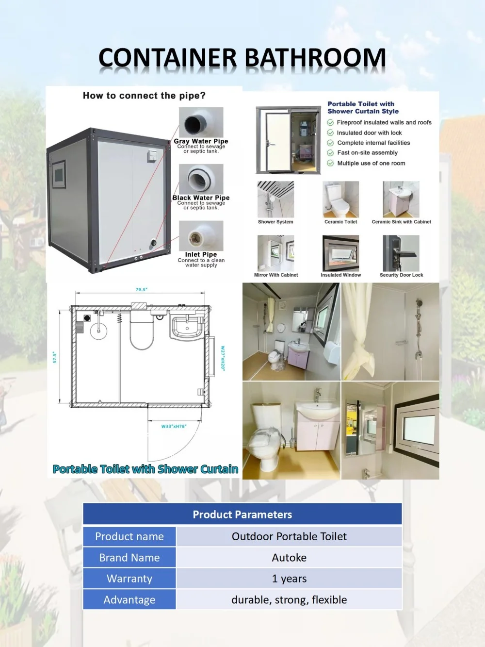 Container Bathroom Toilet Customizable Outdoor Container Washroom