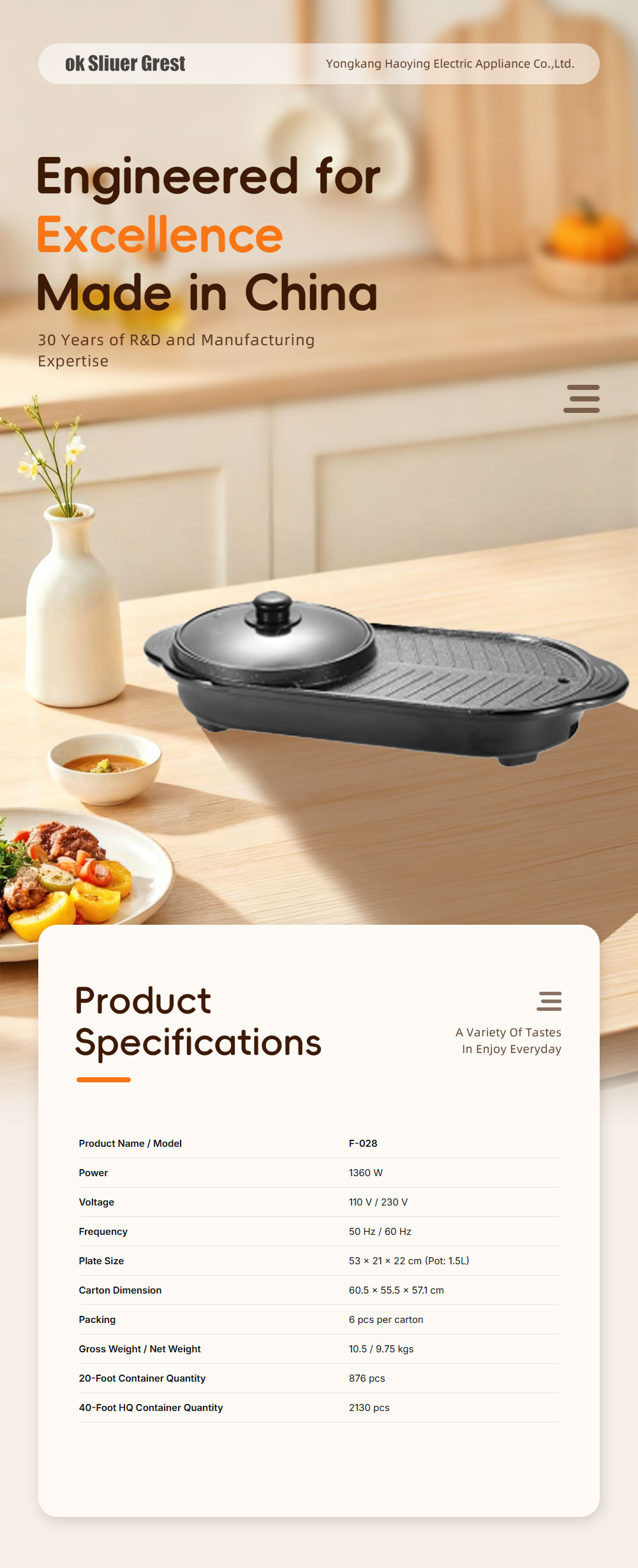 Electric Grill Pan With Integrated Hot Pot F‑028