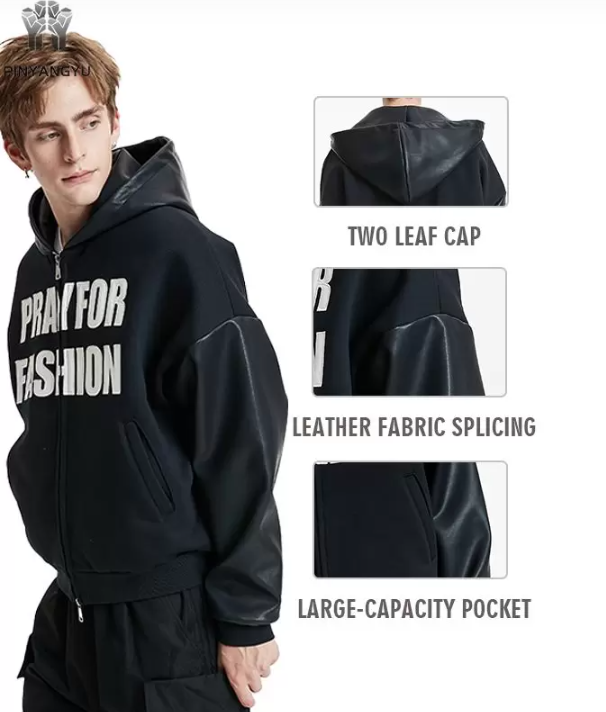 Leather Embroidered Patch Hoodies Leather Embroidered Patch Hoodies