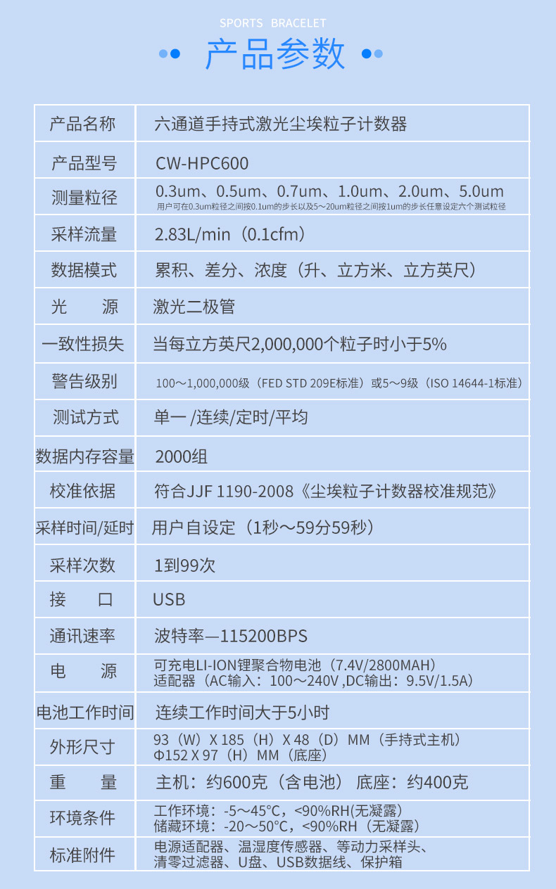 CW-HPC600 六通道高精度手持式激光尘埃粒子計數器