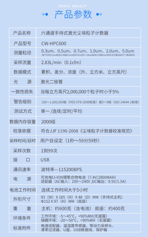 CW-HPC600 六通道高精度手持式激光尘埃粒子計數器