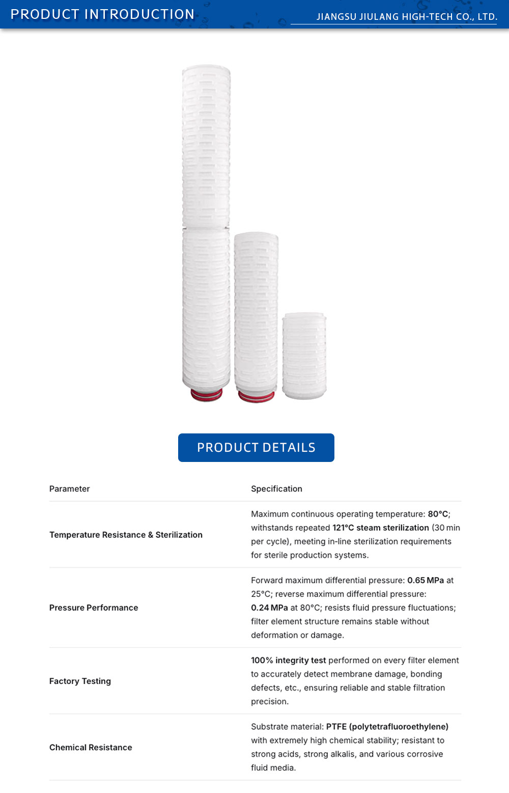 Custom PTFE Pleated Cartridge Filter – Tailored for Harsh Fluids