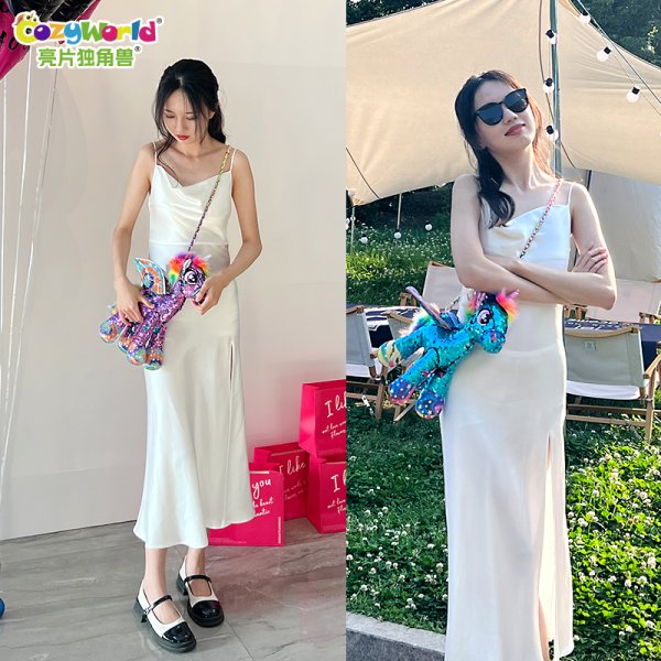 CozyWorld彩虹亮片獨角獸兒童包包女可愛斜挎包時尚小包潮男禮物