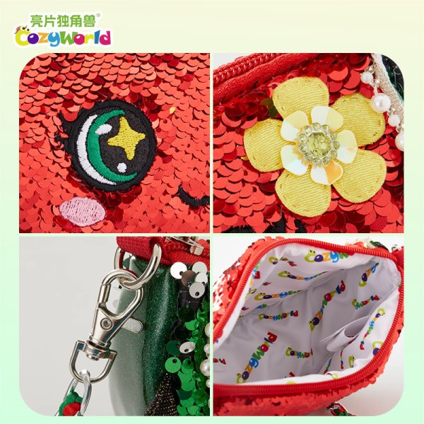 CozyWorld亮片西瓜包包女生卡通斜挎包可愛(ài)單肩包紅色鏈條包百搭