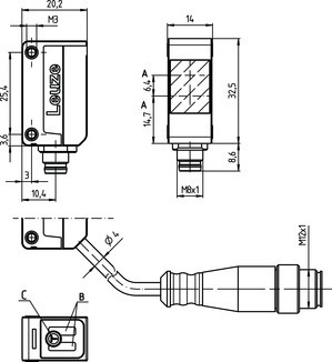 PRK5.M3/4P-M8 帶偏振光片鏡的鏡反射型光電傳感器 商品編號(hào)： 50128200