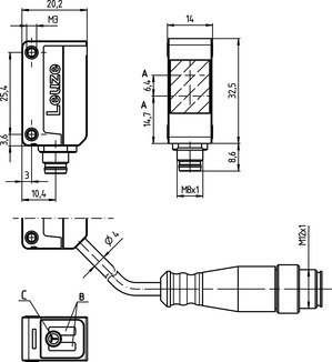 PRK5.M3/4P-M8 帶偏振光片鏡的鏡反射型光電傳感器 商品編號(hào)： 50128200