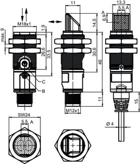 ET318B.3/2N-M12 增強型漫反射光電傳感器 商品編號： 50122564