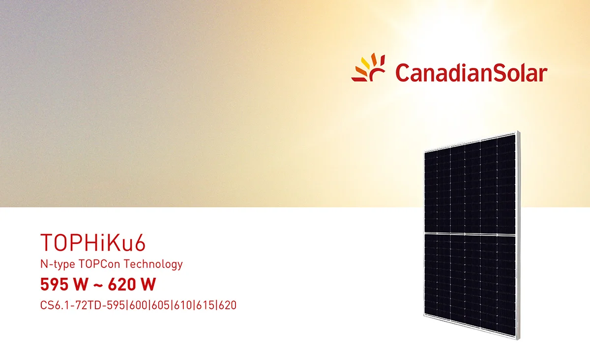 Canadian solar TOPBiHiKu6 TOPCon 144 Cells 600W 605W 610W 615W 620W ...