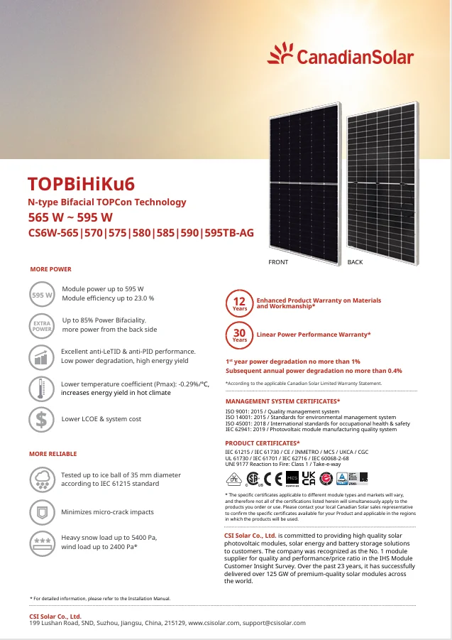 Canadian Solar Panels 565W 570W 575W 580W 585W 590W 595W-JiangSu ...