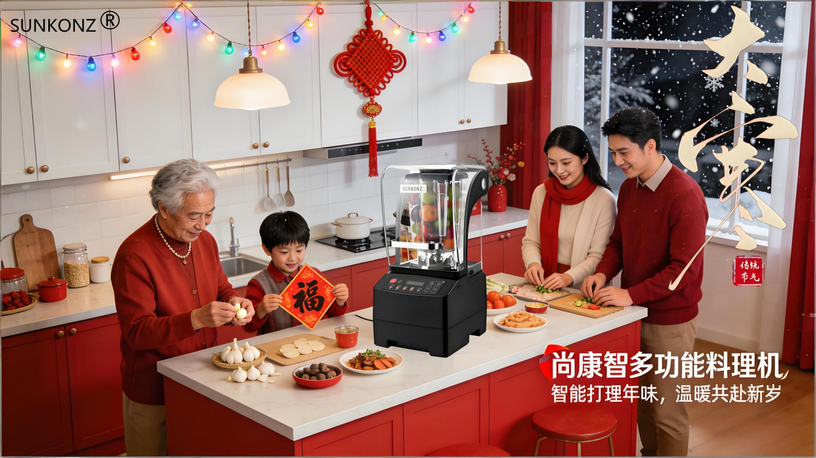 SUNKONZ Multi-Function Blender creates a festive atmosphere for the Chinese New Year. C1ee55a0e1f794d4e7398c61852f1068