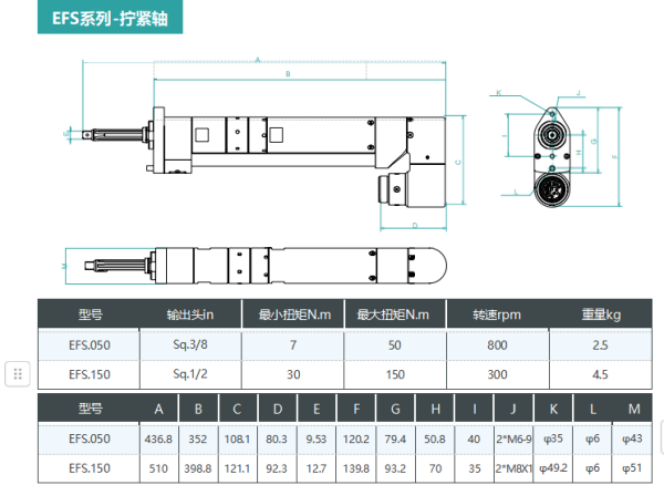 EFS系列,固定式-拧紧轴,量程覆盖7-280Nm