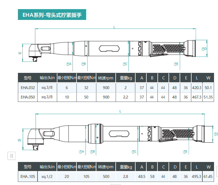 EHA系列,手持式-弯头拧紧扳手,量程覆盖8-105Nm