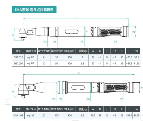 EHA系列,手持式-弯头拧紧扳手,量程覆盖8-105Nm