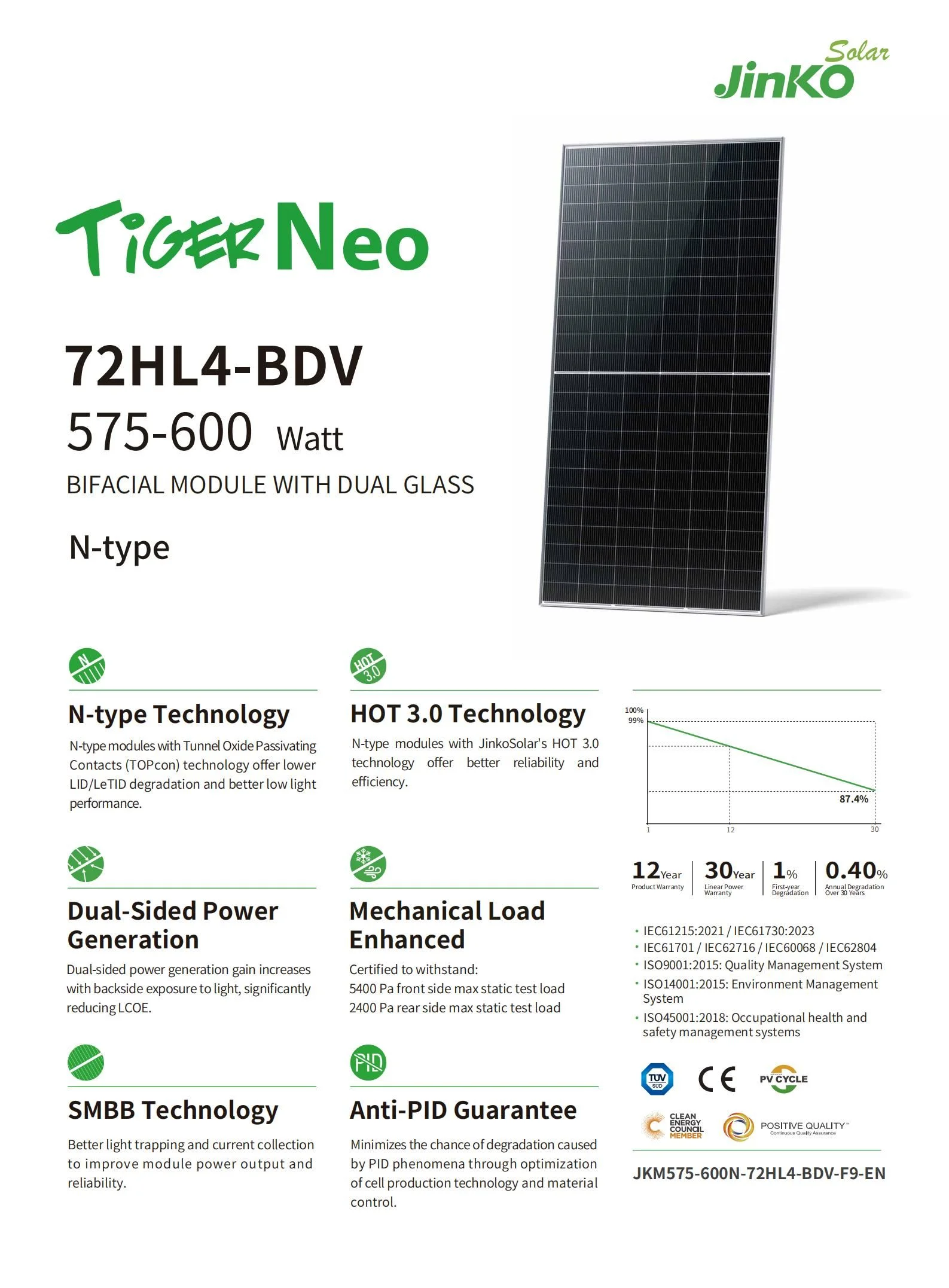 Jinko Tiger Neo N-type 575W 580W 585W 590W 595W 600W TuoKun Solar Energy
