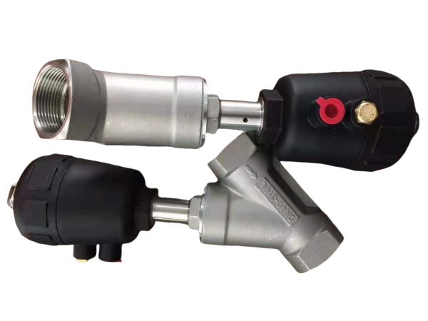 Pneumatic angle seat valve