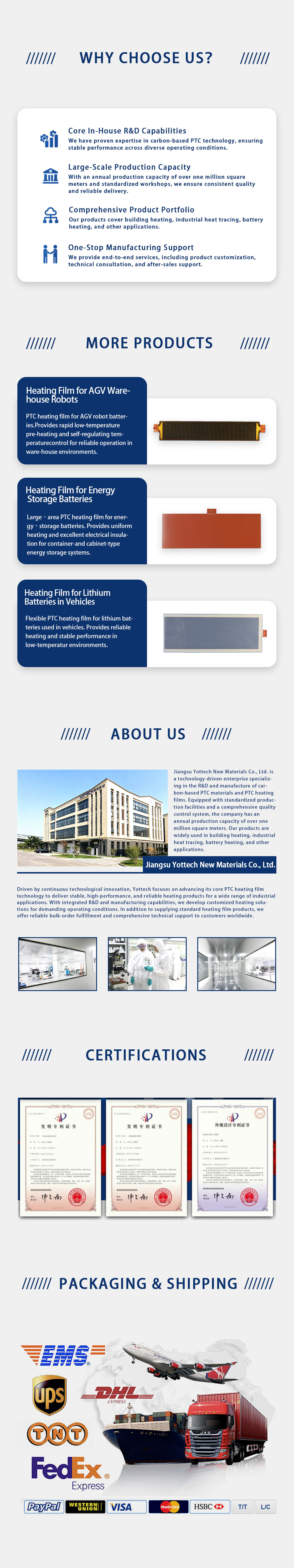 Solid Surface PTC Heating Film for Energy Storage Batteries | YOTTECH