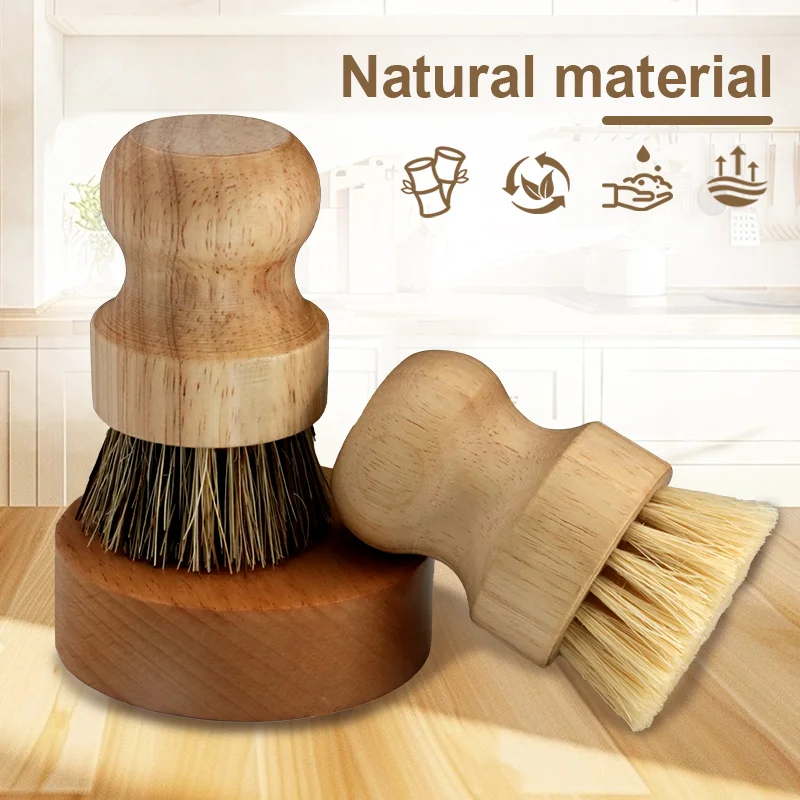 Best Dish Scrubber Natural Fiber Duo Kitchen Brushes - Coconut & Sisal Bristles with Ergonomic Rubberwood Grip

