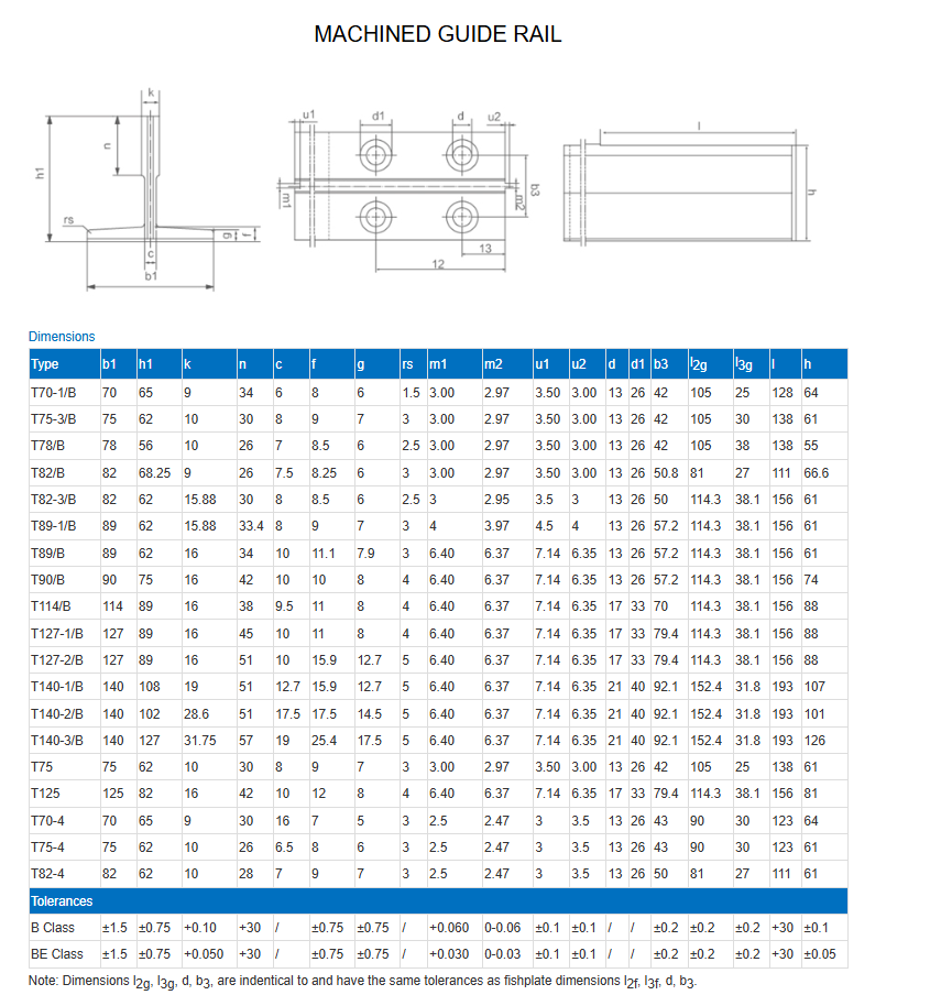 Elevator Machined Guide Rail BE
