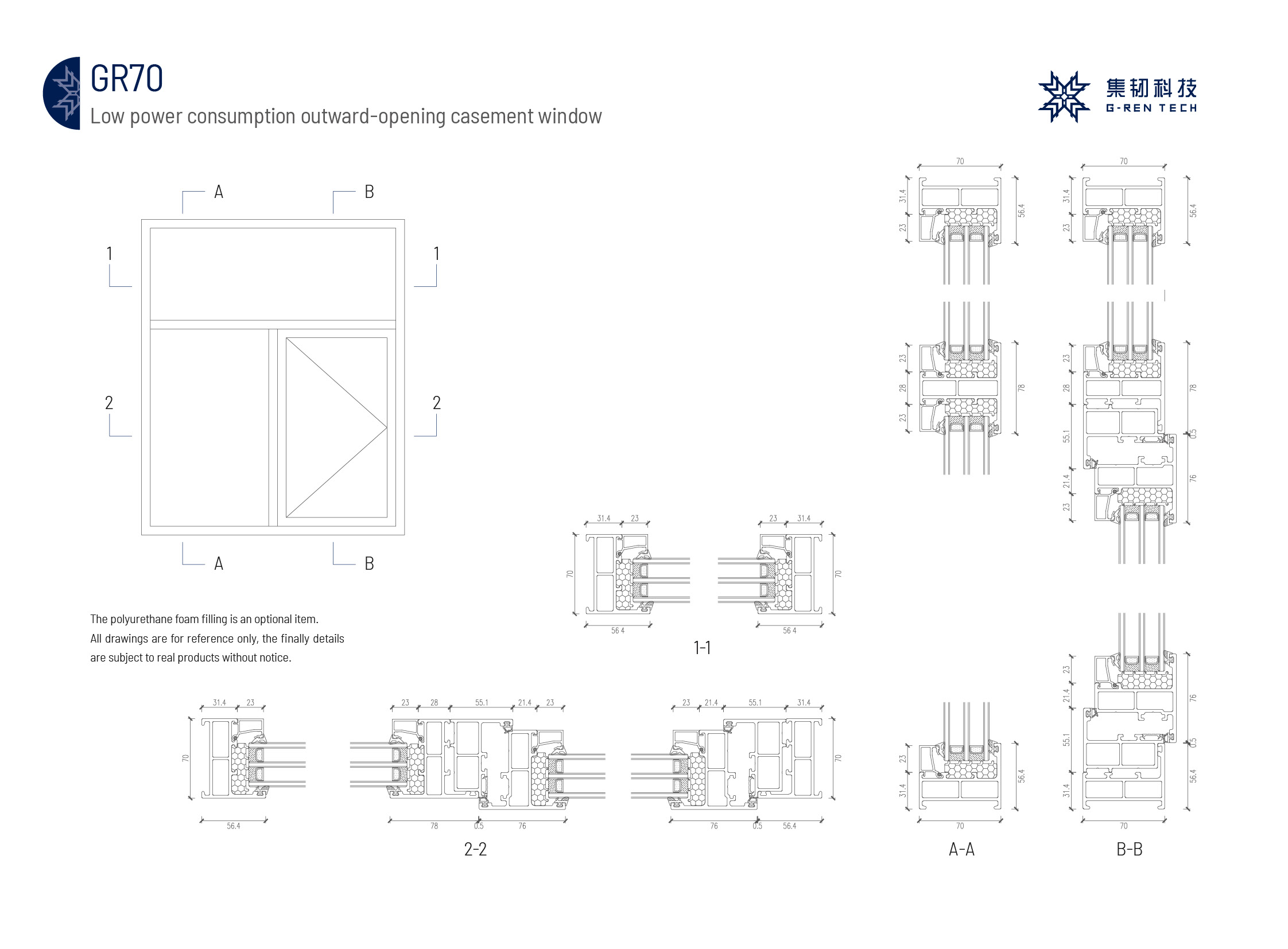 GR70 outward-opening casement window