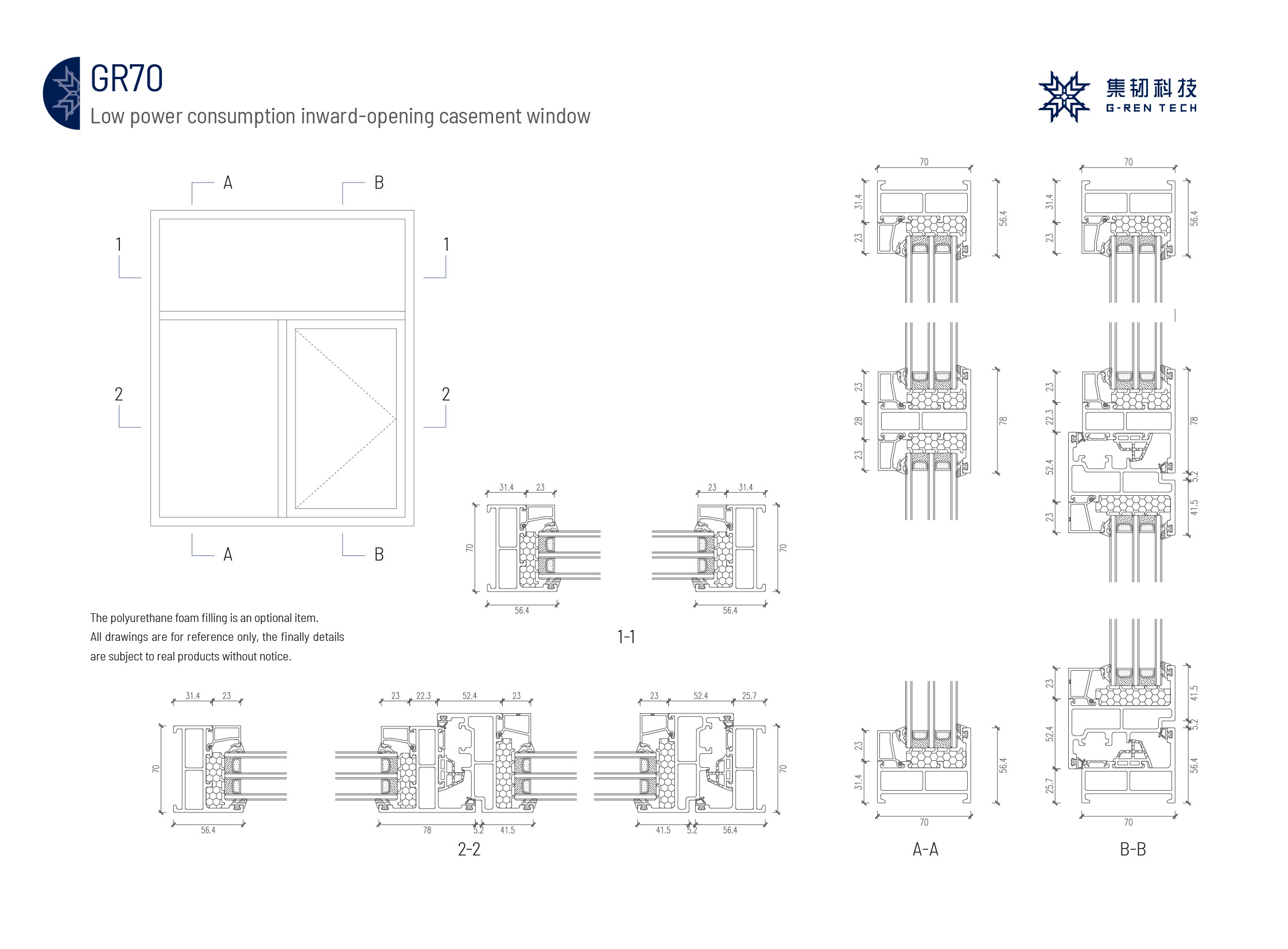 GR70 inward-opening casement window