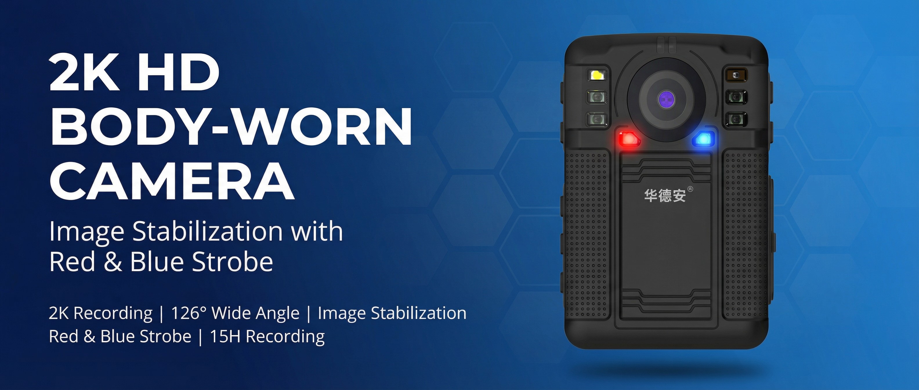 BWC-H2 Image Stabilization, Red and Blue Flashing Lights - Wearable Body Camera (Minimum Geometric Distortion)