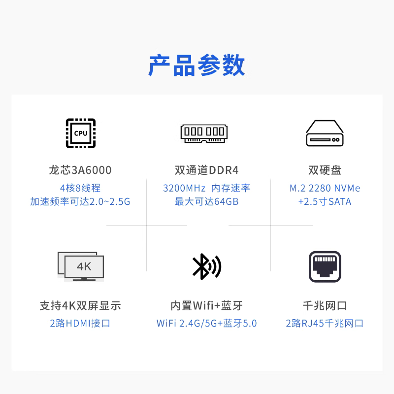 米聯(lián)客MLK-NUC-3A6000迷你工控主機(jī)龍芯國產(chǎn)電腦4核8線程