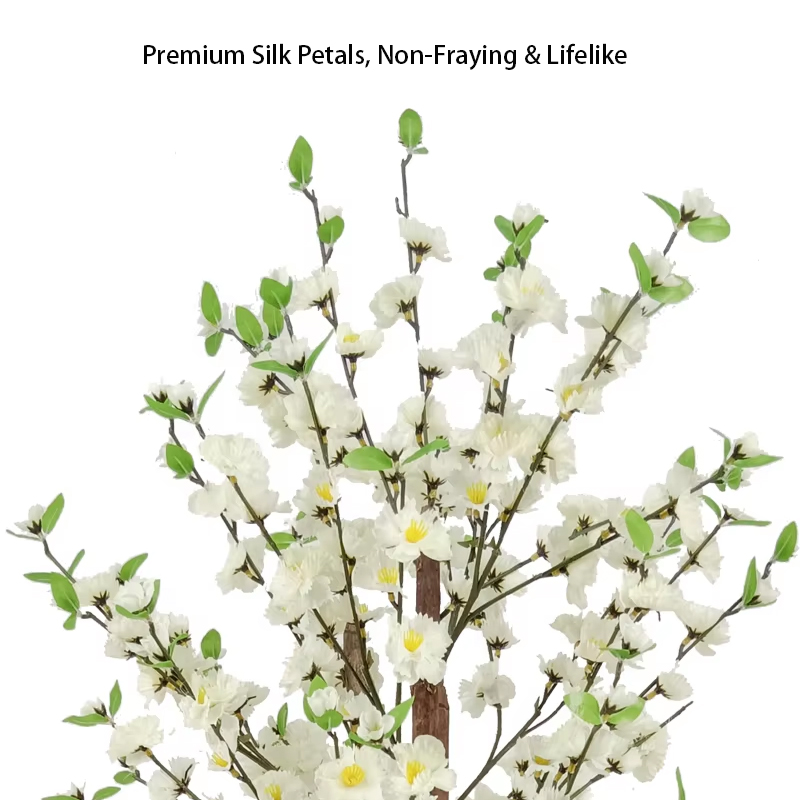 OH ARTS| The Serene Blossom: Handcrafted 4FT Artificial White Cherry Blossom Tree with Natural Wood Trunk & Weighted Pot — Everlasting Spring Decor