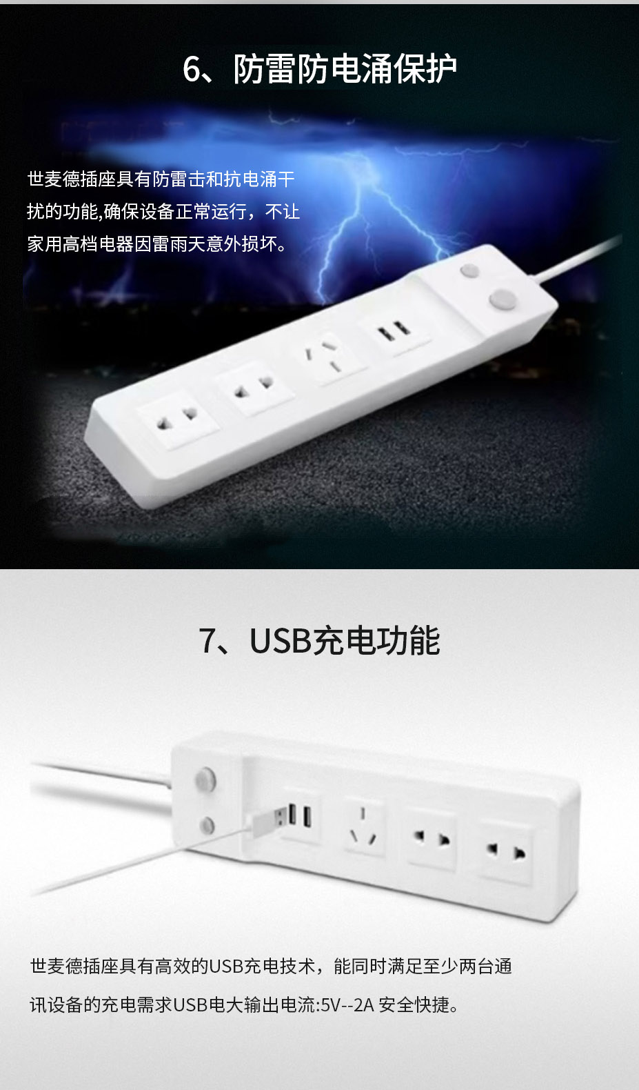 防雷防電涌USB充電功能插排